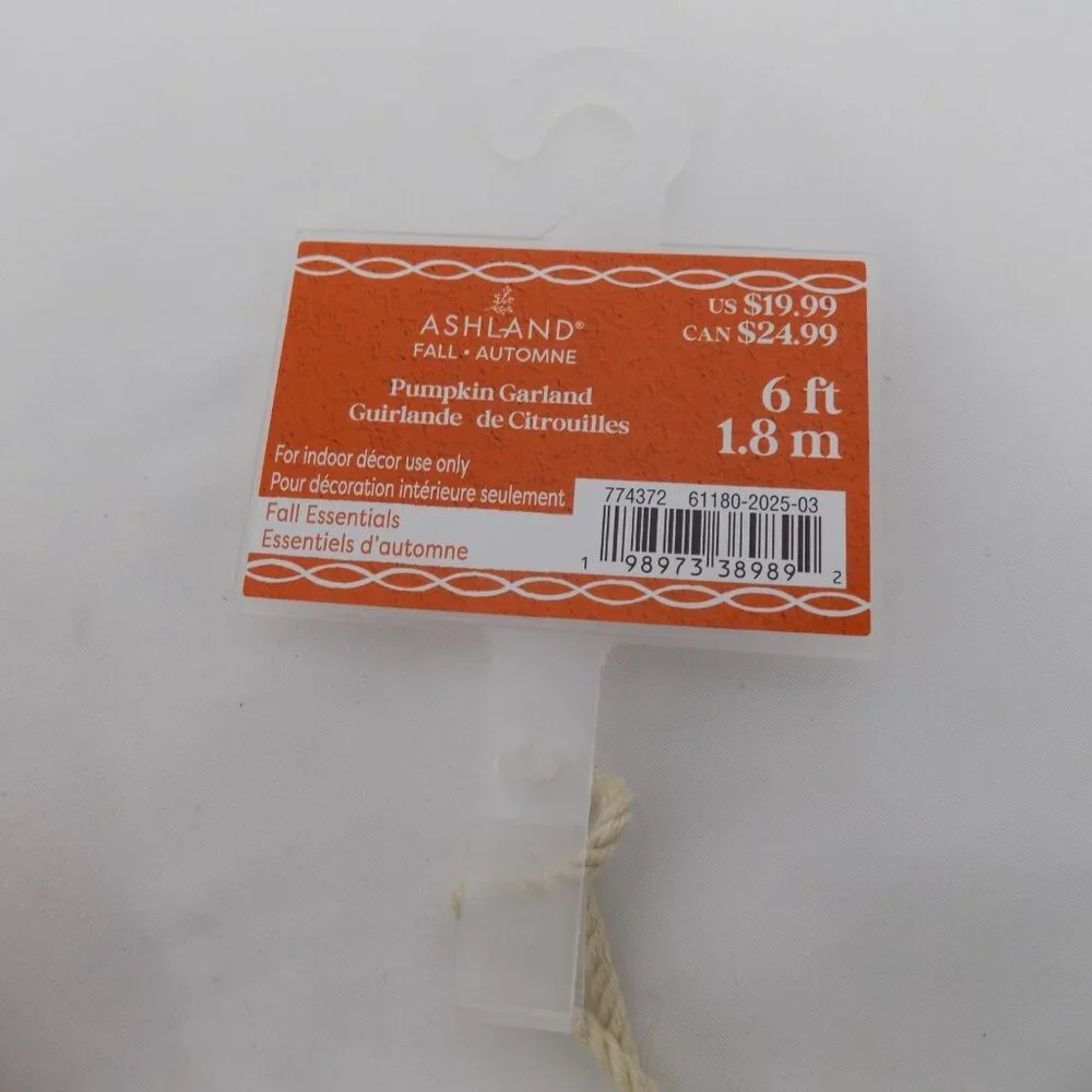 Ashland Fall Essentials Pumpkin Leaves Garland Felt Orange White Brown 6ft New